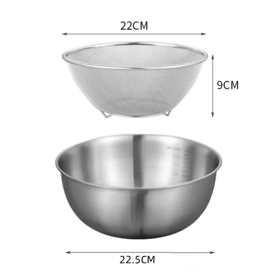 Ruostumaton teräskulho mitta-asteikolla ruoanlaittoon ja leivontaan