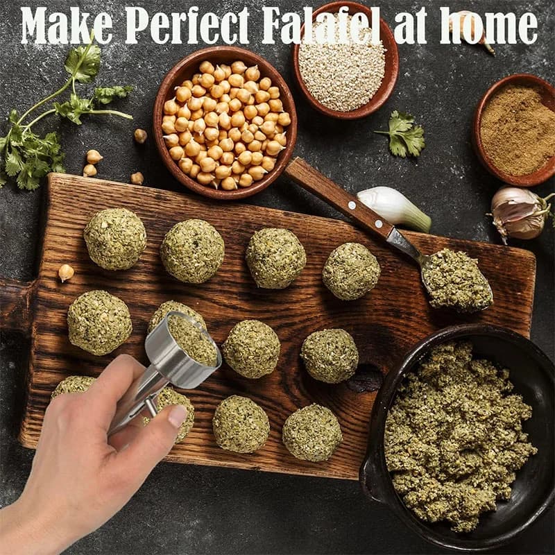Falafel- ja lihapullakauha ruostumatonta terästä