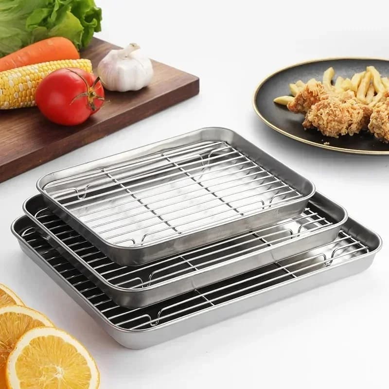 Uunipelti ja ritilä ruostumatonta terästä leivontaan ja grillaukseen